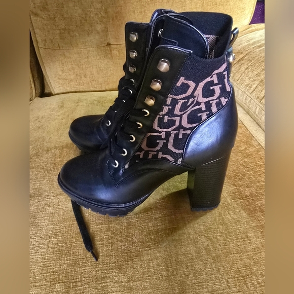 Guess Black and Brown Heeled Boots - Picture 3 of 9